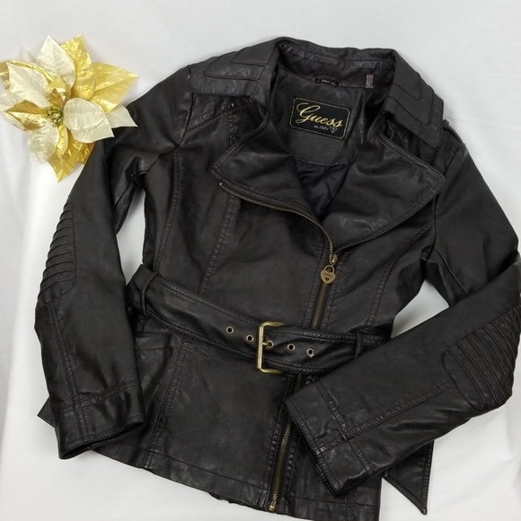 Guess Jackets & Blazers - Guess Belted Faux Black leather jacket